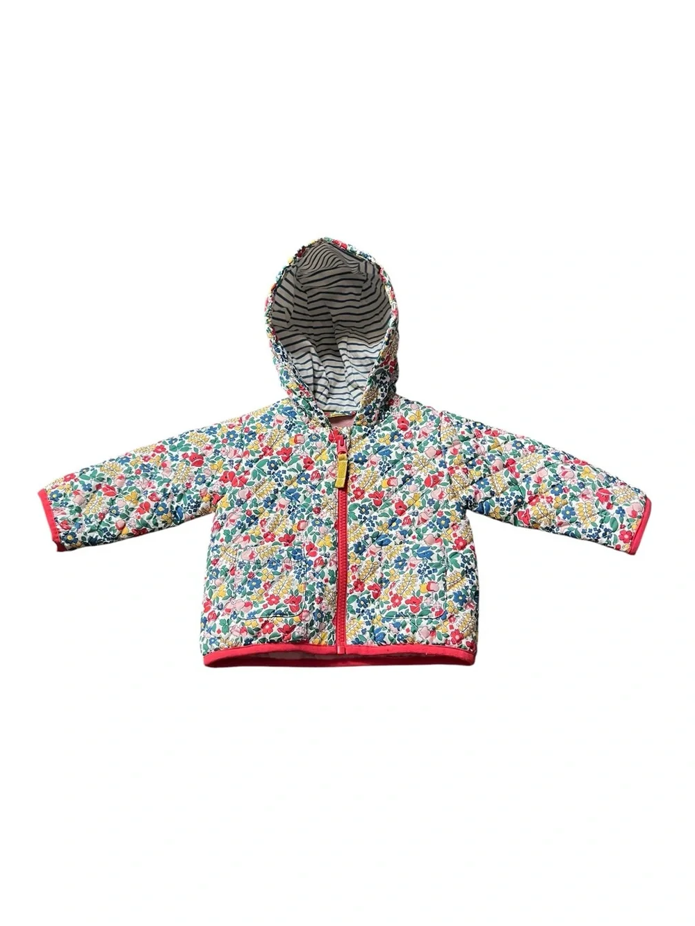 Baby Boden Floral Multi-Color Fleece-Lined Quilted Hooded Coat